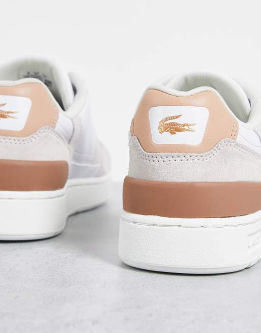 Lacoste leather sneakers in suede with rose gold trim |