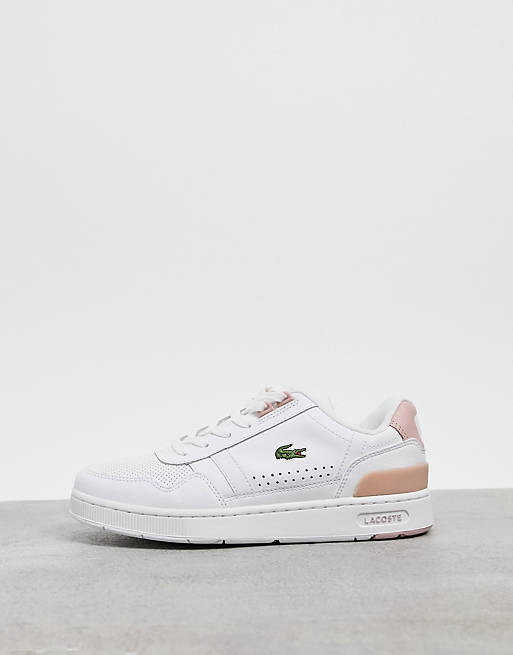 Lacoste T-Clip leather sneakers in white and pink | ASOS