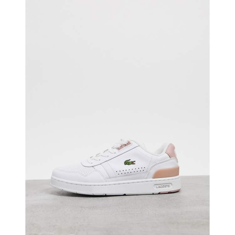 Lacoste T Clip leather sneakers in white and pink