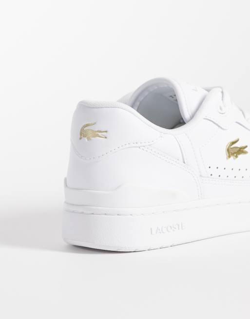 Lacoste t-clip set gold detail trainer in white, 2 of 5