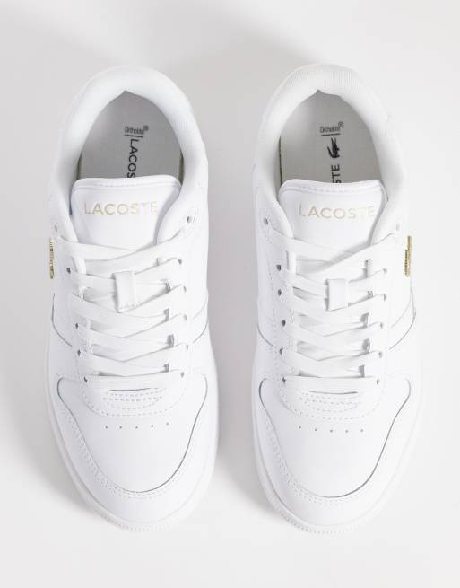 Lacoste t-clip set gold detail trainer in white, 3 of 5
