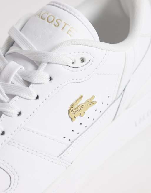 Lacoste t-clip set gold detail trainer in white, 4 of 5