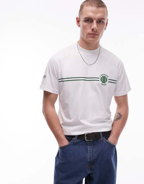 Lacoste - T-shirt à bandes rayées et logo tennis - Blanc - view 1