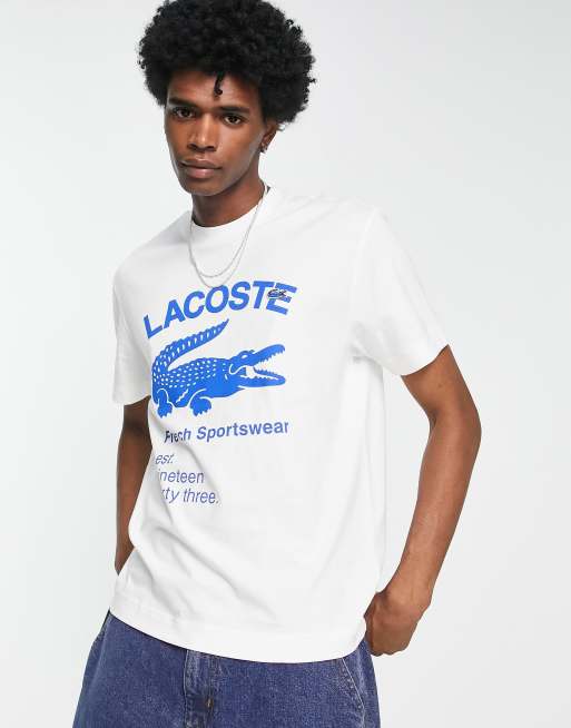 Lacoste T shirt a larges griffe et logo crocodile Blanc ASOS