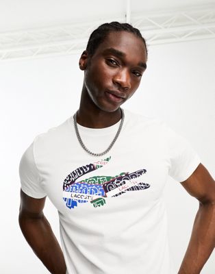 Lacoste design croc logo t-shirt in white - ASOS Price Checker