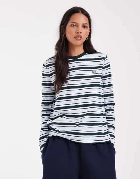 Lacoste - T-shirt a maniche lunghe in jersey blu a righe - view 1