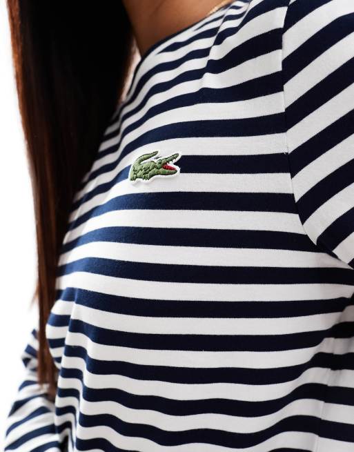 Lacoste - T-shirt a maniche lunghe nera a righe, 3 di 4