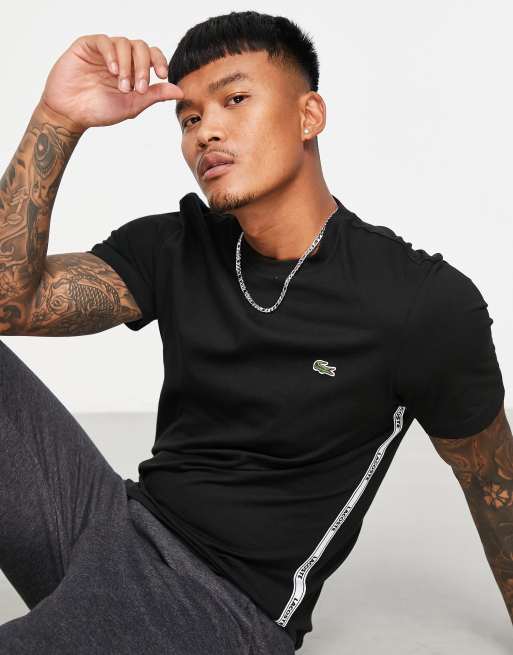 Lacoste - T-shirt avec bandes latérales griffées - Noir, 3 de 4