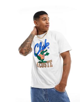 Lacoste retro front graphics t-shirt in off white - ASOS Price Checker
