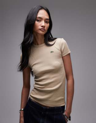 Lacoste - T-shirt beige a coste - view 1