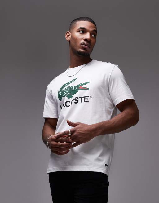 Lacoste - T-shirt bianca con stampa classica del logo del coccodrillo grande, 2 di 4
