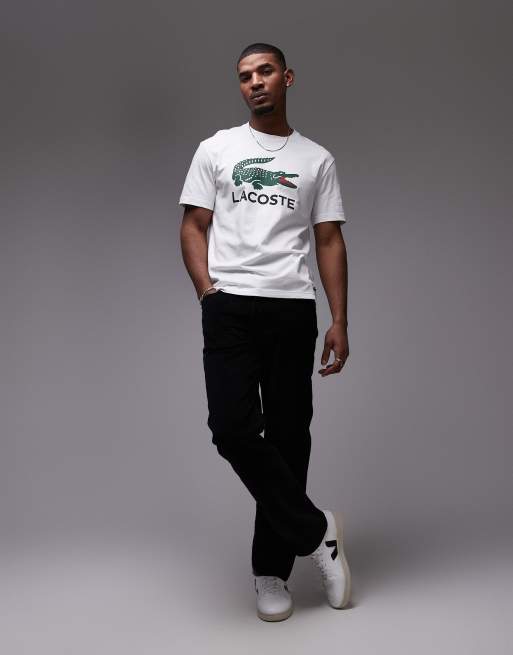 Lacoste - T-shirt bianca con stampa classica del logo del coccodrillo grande, 4 di 4