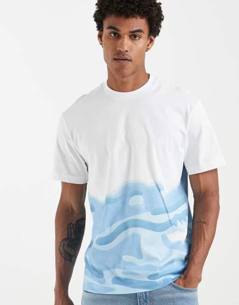 Lacoste - T-shirt bianca e blu con stampa coccodrillo grande - view 1