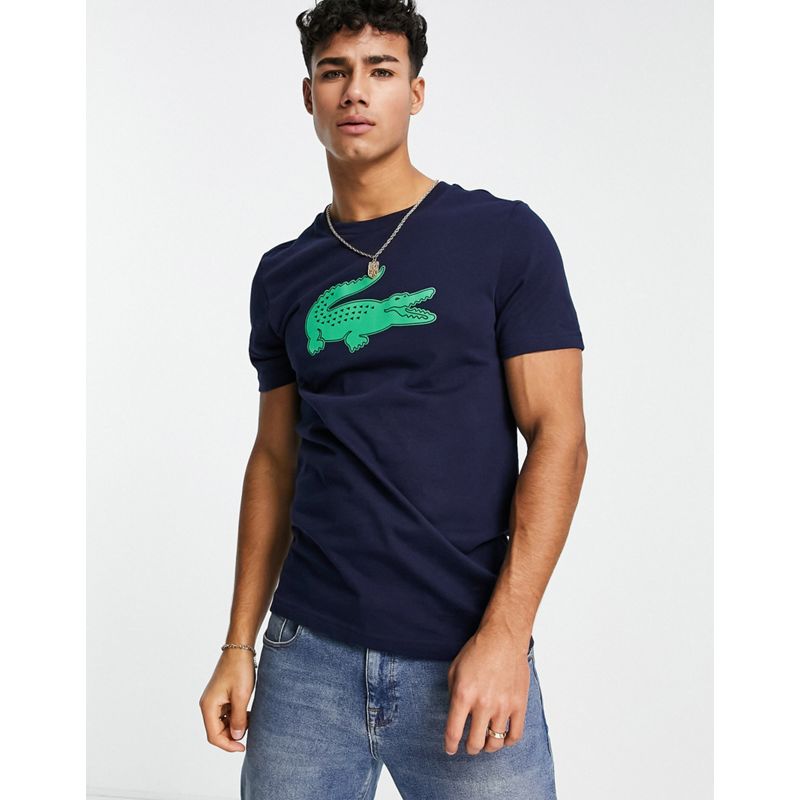  Designer Lacoste - T-shirt blu navy con logo grande a coccodrillo