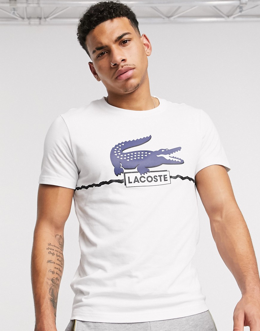Lacoste - T-shirt con grande logo a coccodrillo sul petto bianca-Bianco