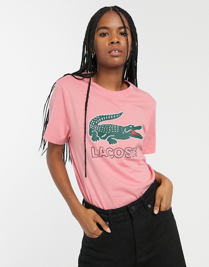Lacoste - T-shirt con logo a coccodrillo rétro-Rosa