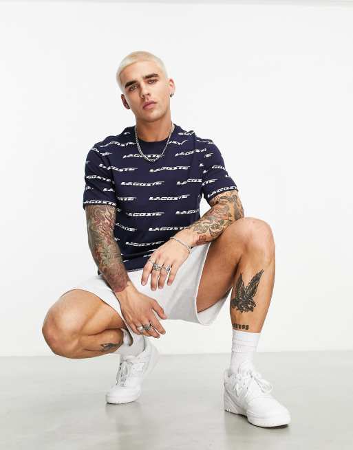 Lacoste - T-shirt confort avec logo sur l'ensemble - Bleu marine, 4 de 4