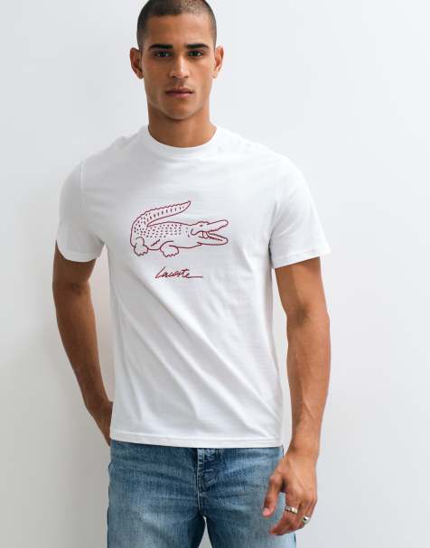 Lacoste t-shirt da casa in cotone bianco con grafica coccodrillo - view 1