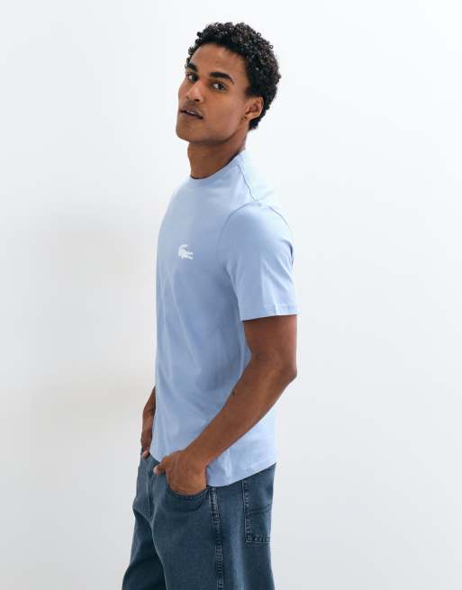 Lacoste t-shirt da casa in cotone con stampa coccodrillo azzurro chiaro, 3 di 5