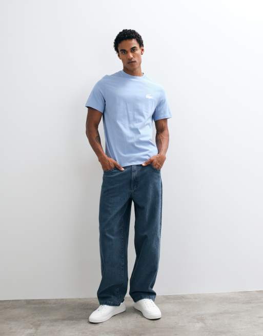 Lacoste t-shirt da casa in cotone con stampa coccodrillo azzurro chiaro, 4 di 5