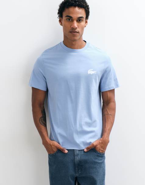 Lacoste t-shirt d'intérieur en coton à imprimé crocodile bleu pâle - view 1