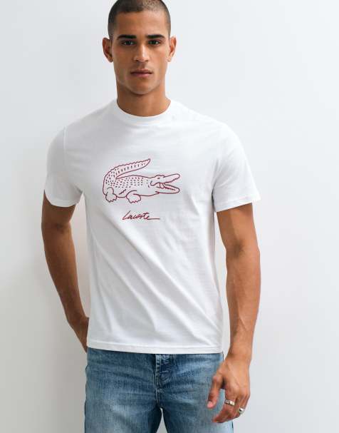 Lacoste T-shirt i hvid med krokodillegrafik i bomuld til loungewear - view 1