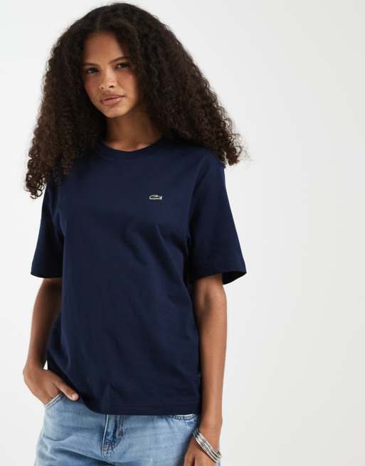 Lacoste T-shirt i navy med afslappet pasform, blød bomuld og logo, 3 af 4