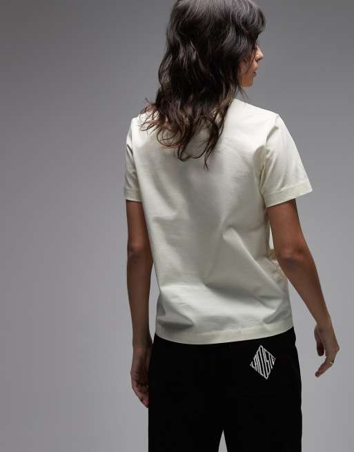 Lacoste – T-Shirt in Beige mit Logo, 4 von 4