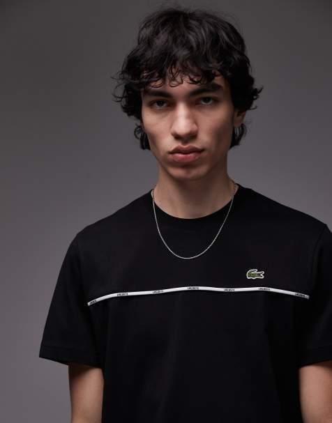 Lacoste t-shirt in black with chest logo piping - view 1