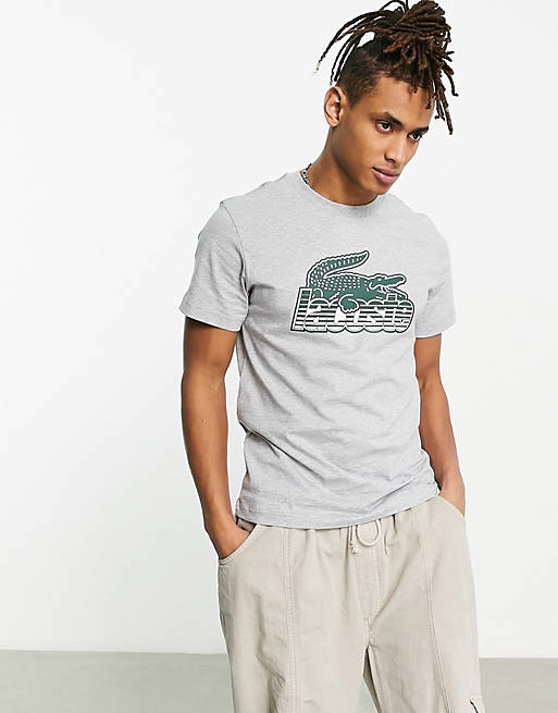 Lacoste – T-Shirt in Grau mit Grafikprint vorne | ASOS