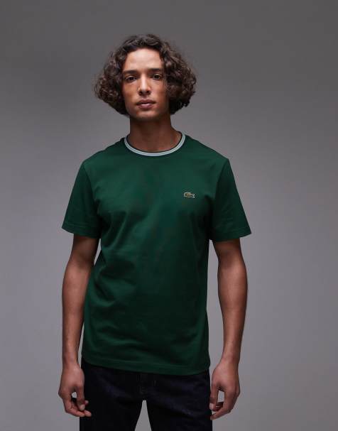Lacoste t-shirt in green with neck tipping - view 1