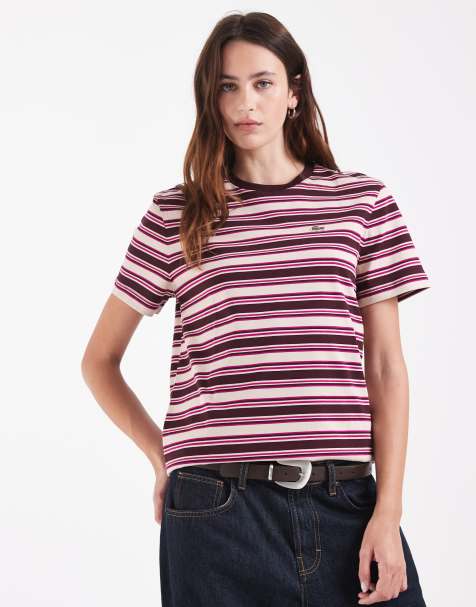 Lacoste t-shirt in jersey a righe a maniche corte bordeaux - view 1