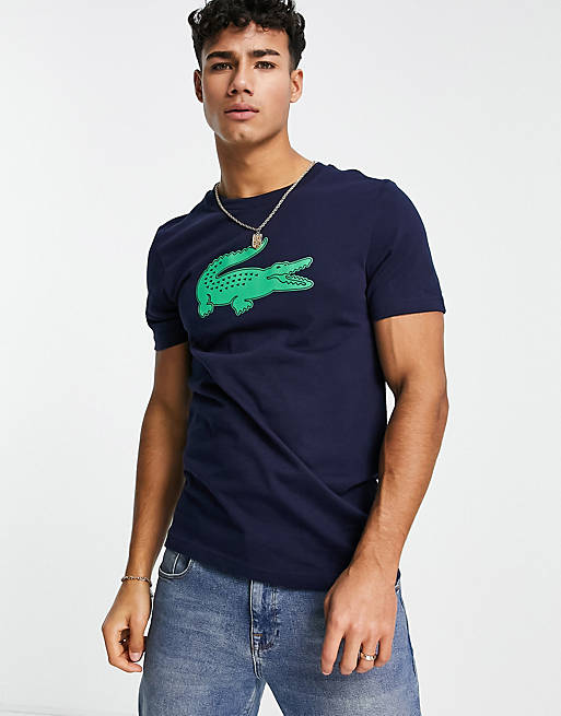 Lacoste – T-Shirt in Marineblau mit großem Krokodil-Logo | ASOS