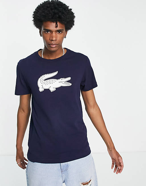 Lacoste – T-Shirt in Marineblau mit großem Krokodil-Logo | ASOS