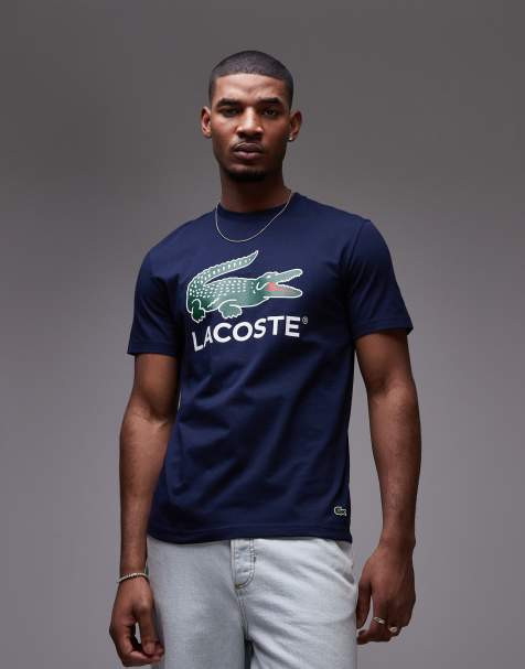 Lacoste t-shirt in navy with big classic croc logo print - view 1