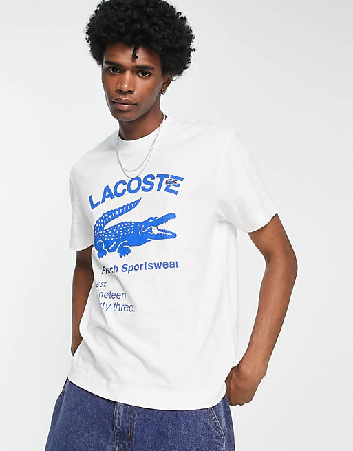 Lacoste – T-Shirt in Weiß mit großem Logo und Krokodil-Print | ASOS