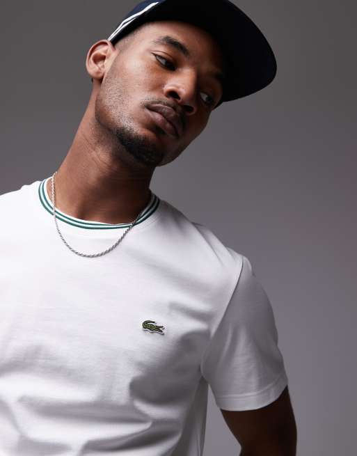 Lacoste - T-shirt in wit met een gekleurd randje aan de hals, 2 van 4