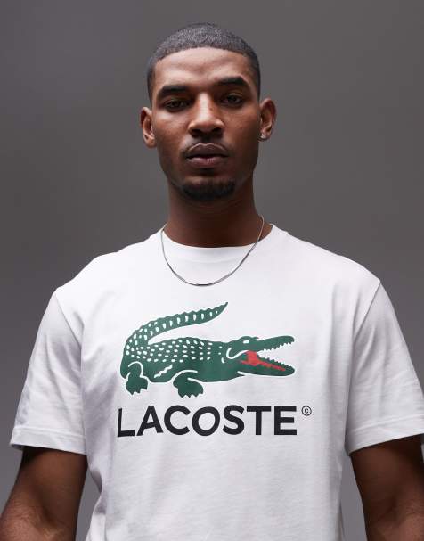 Lacoste - T-shirt in wit met grote logoprint van krokodil in wit - view 1