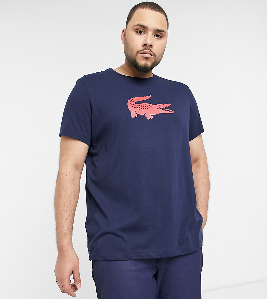 Lacoste - T-shirt met groot krokodillenlogo op de borst in marineblauw