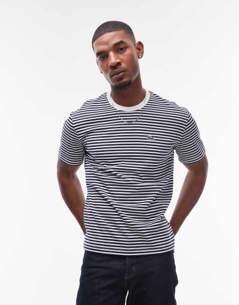 Lacoste - T-shirt met horizontale strepen in marineblauw en wit - view 1