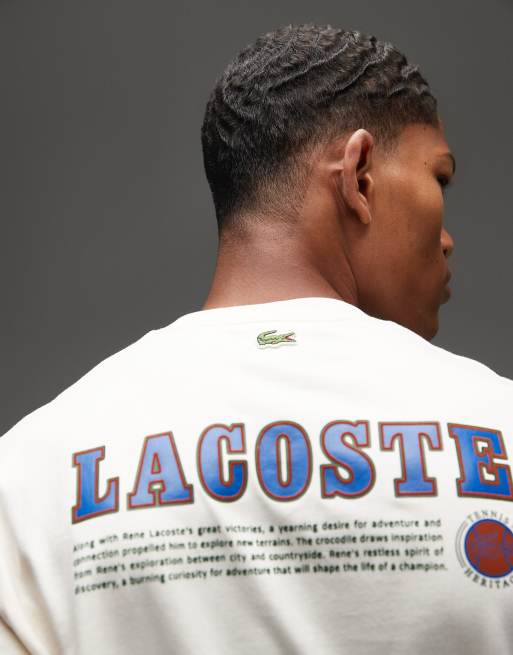 Lacoste - T-shirt met logoprint op de achterkant in ecru, 5 van 5