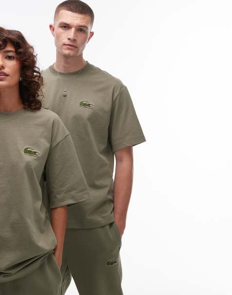 Lacoste - T-shirt met signature logo in kaki - view 1