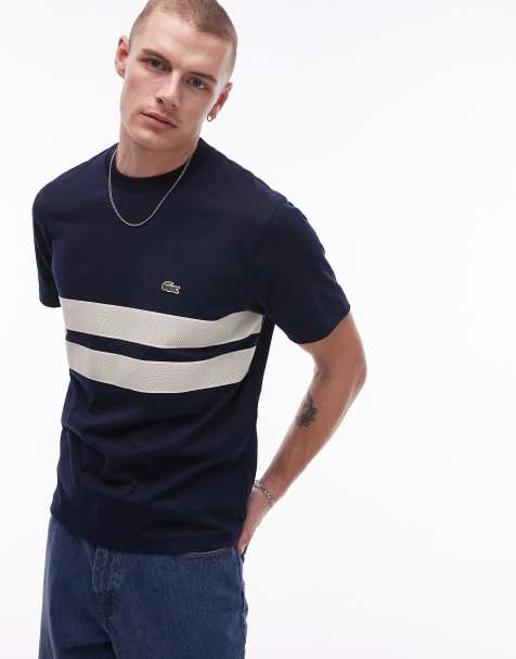 Lacoste - T-shirt met witte inzetstukken in marineblauw - view 1