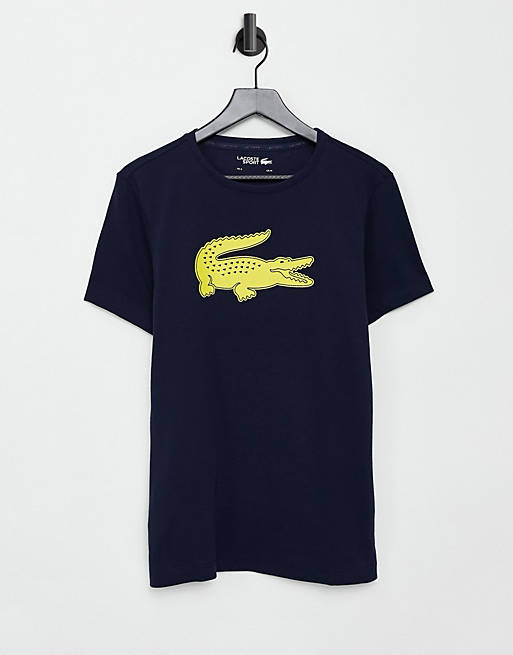 Lacoste – T-Shirt mit Krokodillogo in Marine/Gelb | ASOS