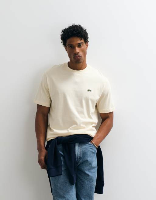 Lacoste T-Shirt mit Logo und kurzen Ärmeln in Beige, 4 von 5