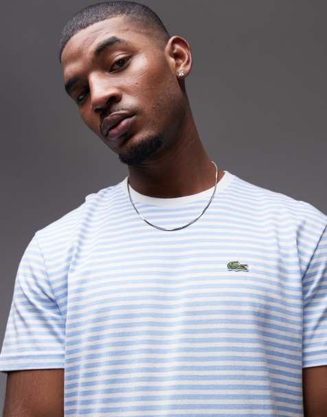 Lacoste – T-Shirt mit Querstreifen in Blau und Weiß - view 1