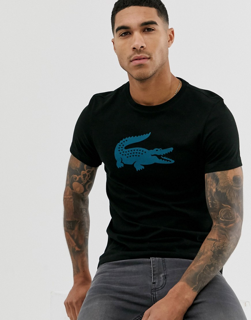 Lacoste - T-shirt nera con logo a coccodrillo grande sul petto-Nero