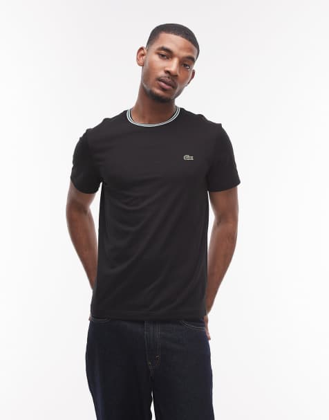 Lacoste - T-shirt nera con righe a contrasto sul collo - view 1