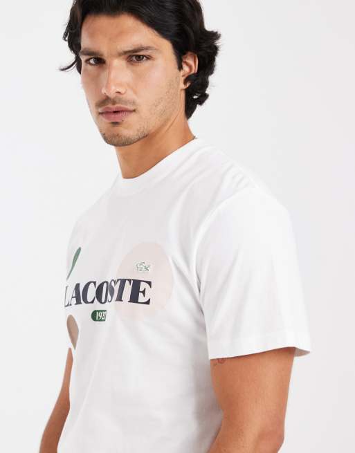 Lacoste t-shirt regular fit con logo grafico bianco, 3 di 5