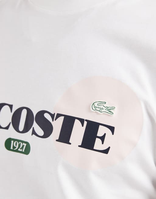 Lacoste t-shirt regular fit con logo grafico bianco, 5 di 5